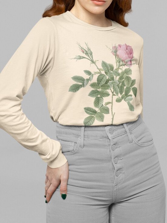 Outfit Bits Tops - Four Seasons Rose Vintage Floral Print Long Sleeve Graphic Tee T-shirt S-XXL